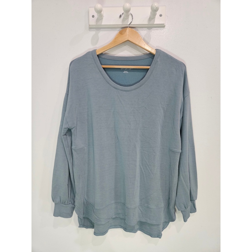 Soft Surroundings Blue Gray Ribbed Side Panel Pullover Top Medium 2CZ39